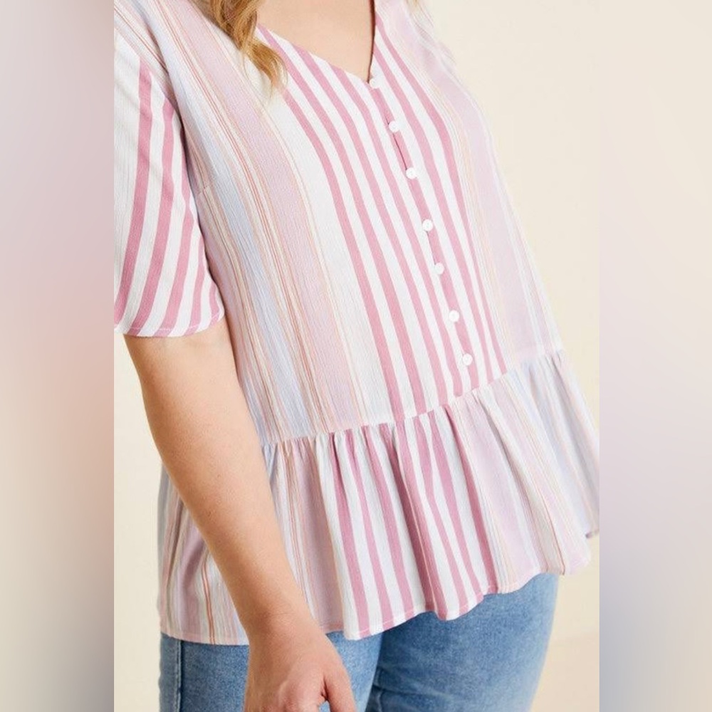Hayden + Los Angeles Striped Peplum Top SZ 1X